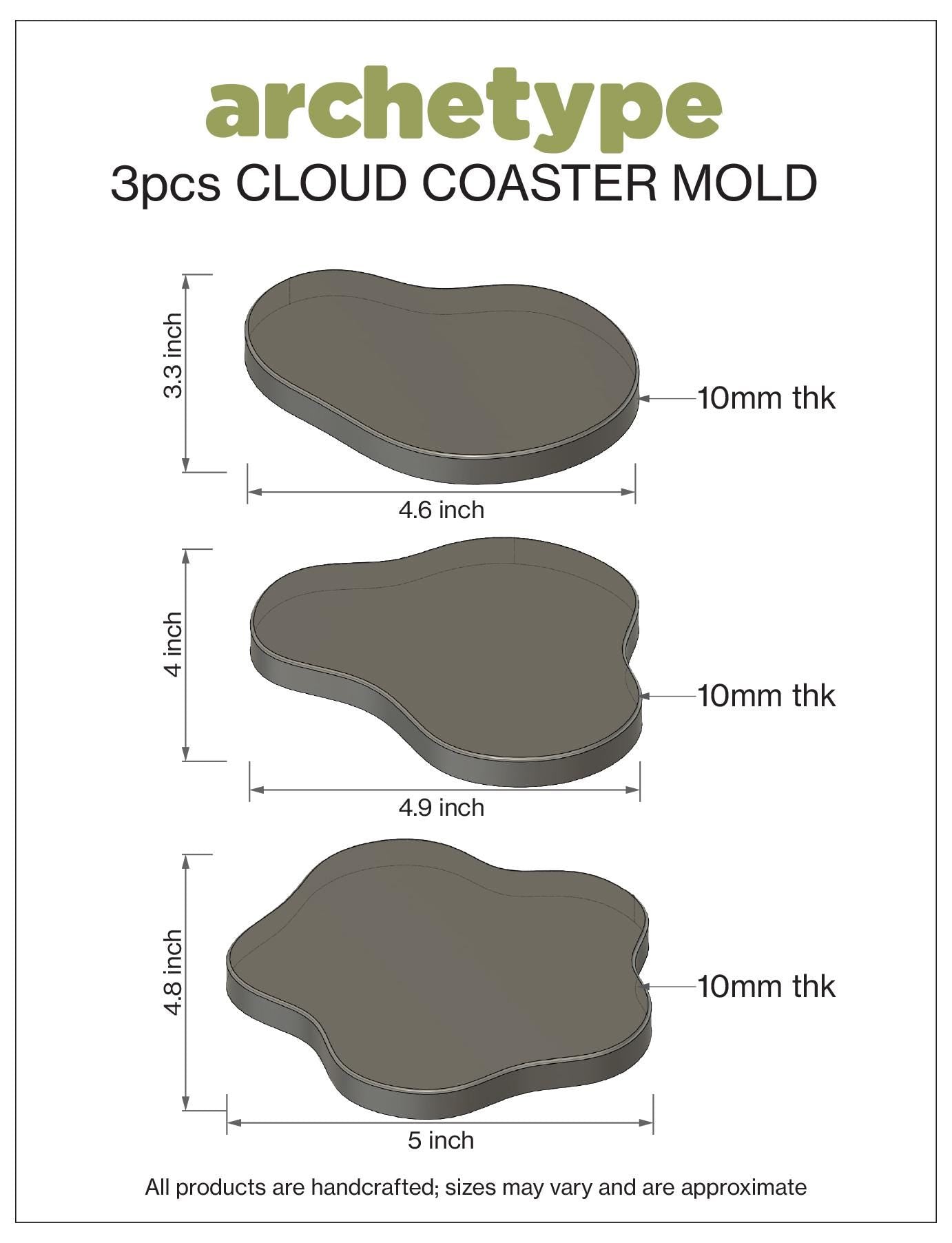 3pcs Cloud-Shaped Coaster Silicone Molds for Resin, Concrete & Plaster