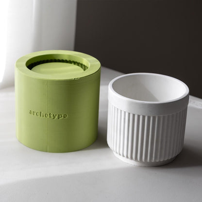 5 inch Cylindrical Fluted Planter Silicone Mold with Casting Frame