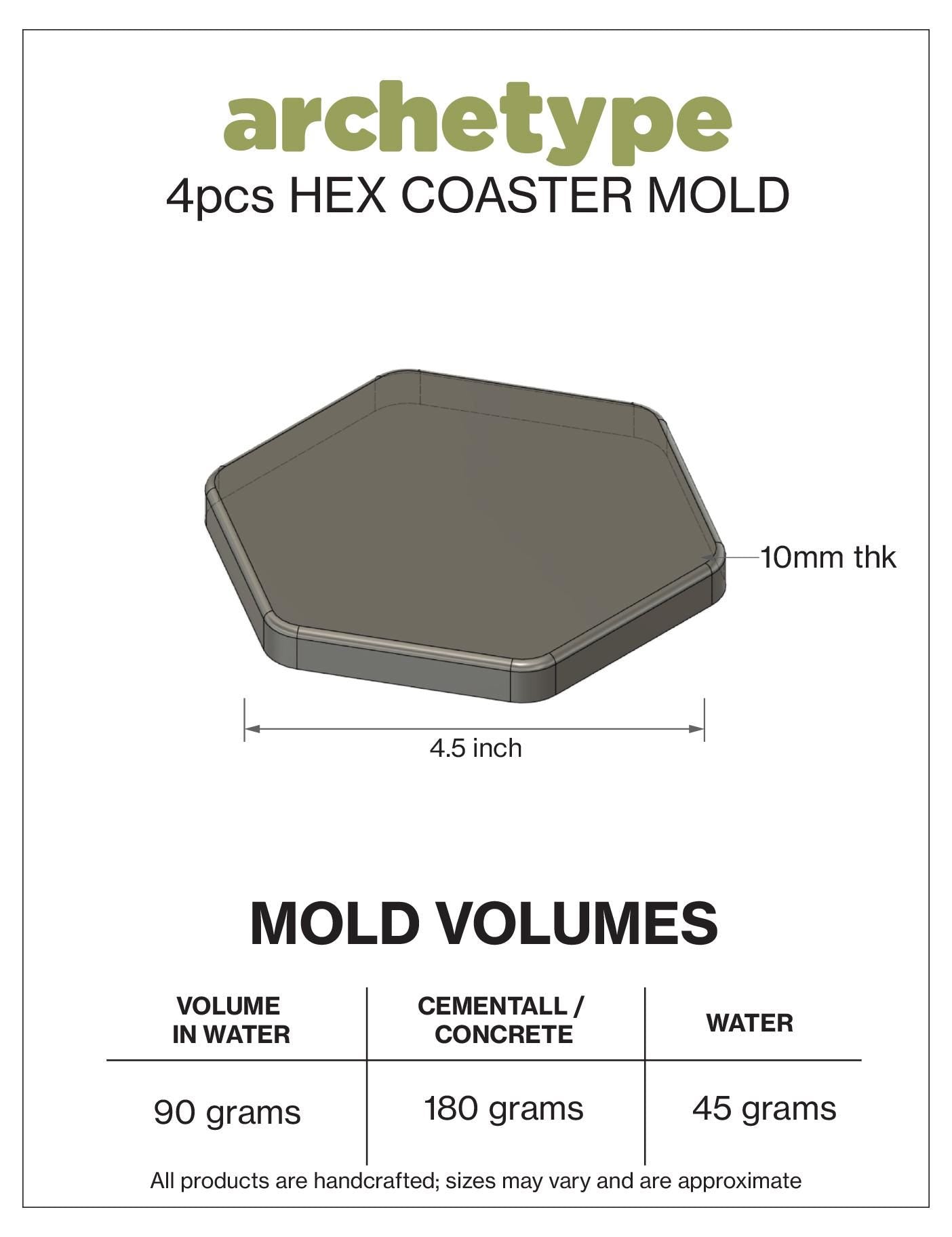 4pcs Hexagon Coaster Silicone Molds for Resin, Concrete & Plaster