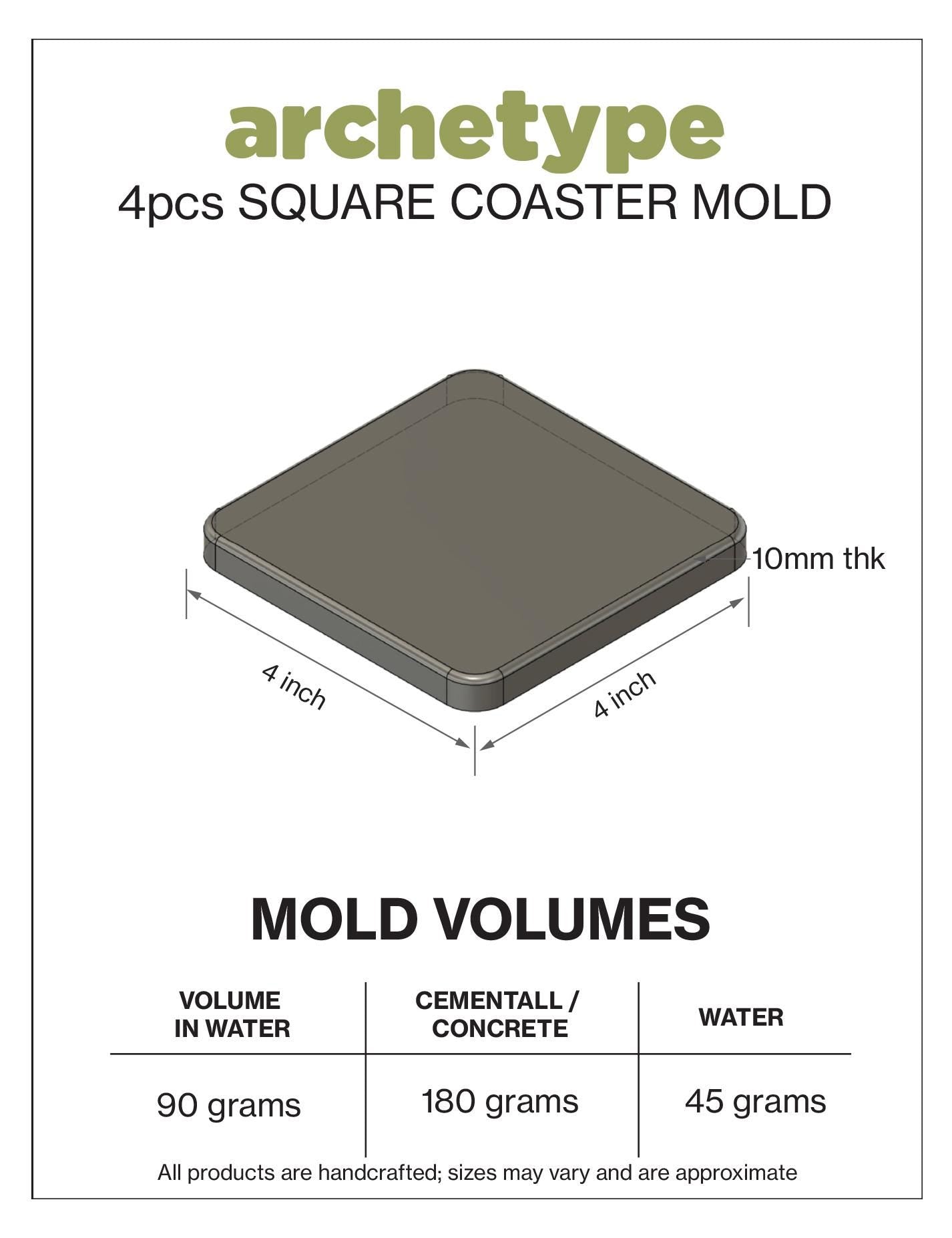 4pcs Square Coaster Silicone Molds for Resin, Concrete & Plaster