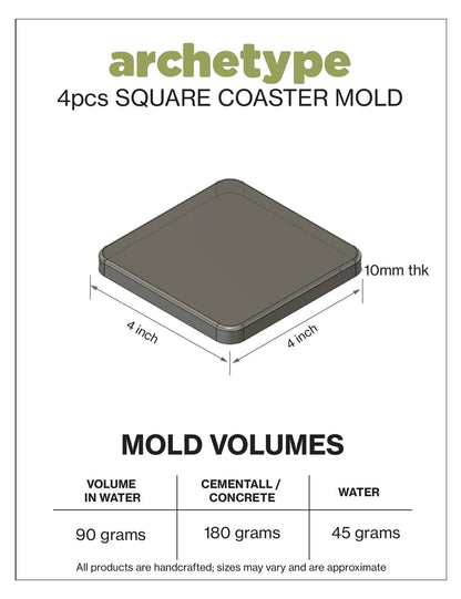 4pcs Square Coaster Silicone Molds for Resin, Concrete & Plaster