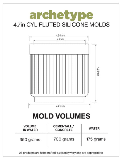 5 inch Cylindrical Fluted Planter Silicone Mold with Casting Frame
