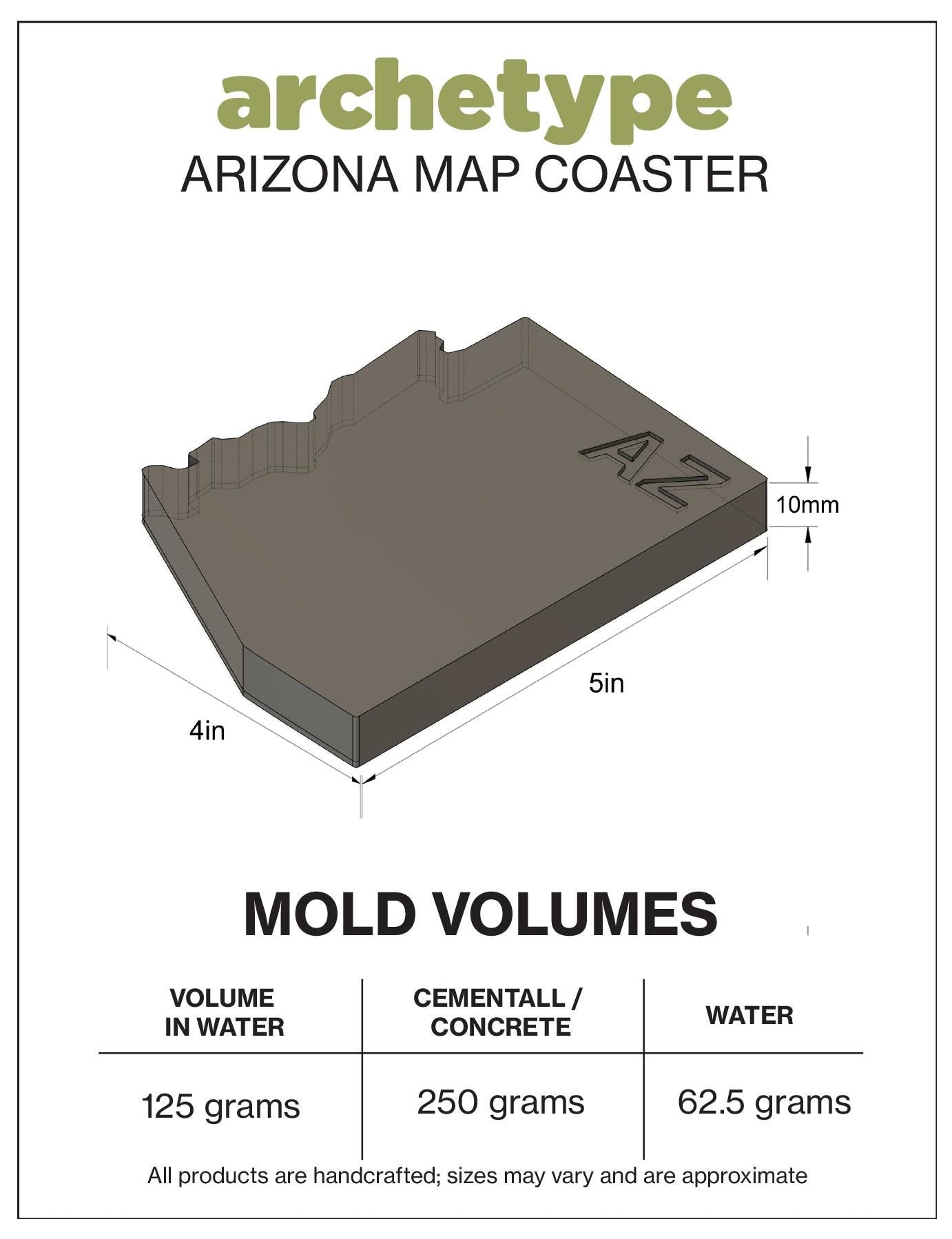2pcs Custom Arizona Map Coaster Silicone Molds for Resin, Concrete & Plaster