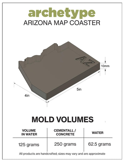 2pcs Custom Arizona Map Coaster Silicone Molds for Resin, Concrete & Plaster